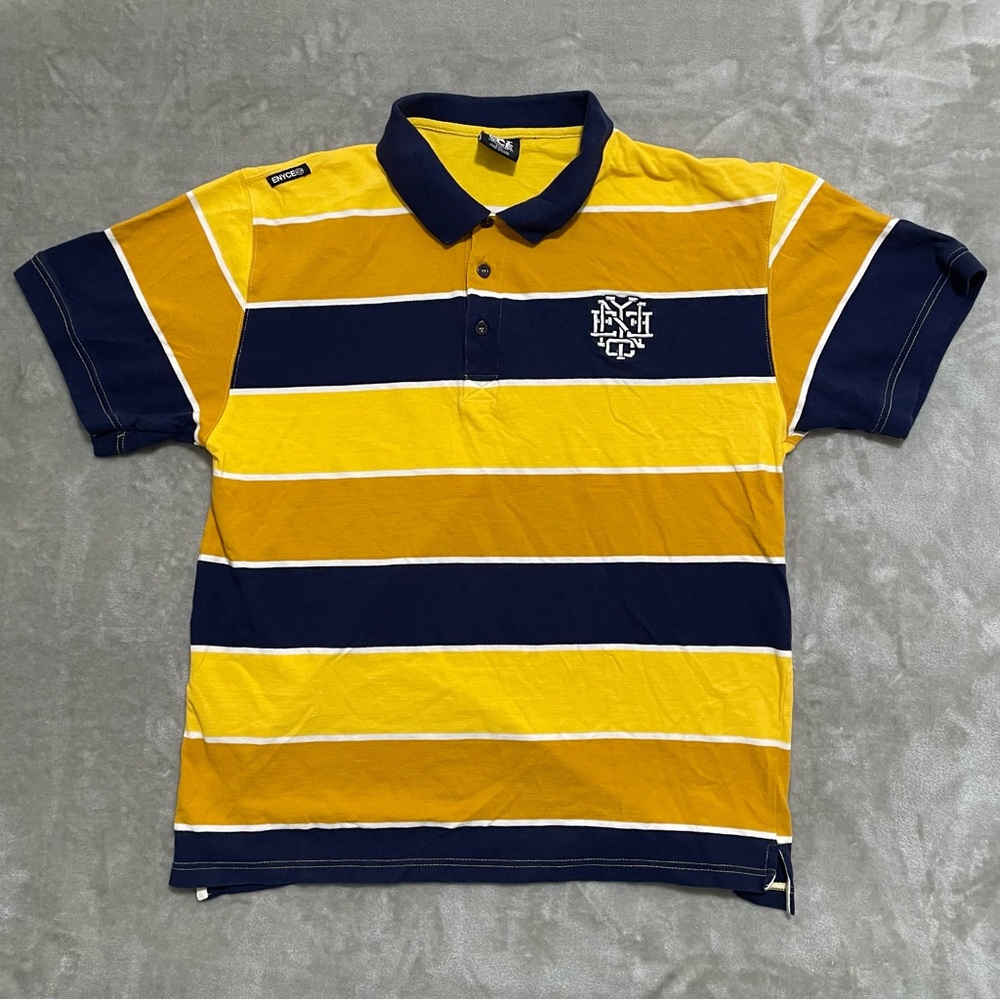 Vintage Enyce Sean Combs Striped Polo Shirt Size XL Y2K Streetwear Yellow Navy